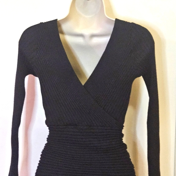 Windsor Black Ribbed Knit Long Sleeve Mini Dress, Small - Picture 8 of 14